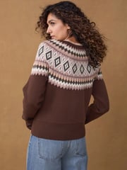 Berry Red Fairisle Pattern Compact Cosy Crew Neck Jumper With Side Split Detail - Image 7 of 14