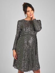 JoJo Maman Bébé Silver Sequin Shift High Neck Maternity Mini Dress - Image 3 of 5