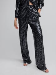 Navy Wide Leg Sequin Trousers - Image 2 of 8