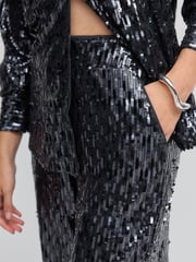 Navy Wide Leg Sequin Trousers - Image 5 of 8