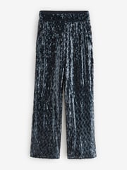Navy Wide Leg Sequin Trousers - Image 6 of 8