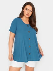 Yours Curve Blue Button Front Ribbed Tunics - Image 1 of 5