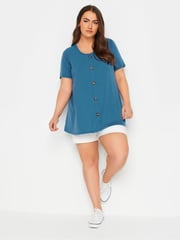 Yours Curve Blue Button Front Ribbed Tunics - Image 2 of 5