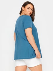 Yours Curve Blue Button Front Ribbed Tunics - Image 3 of 5
