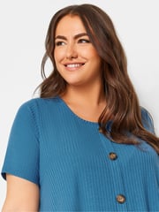 Yours Curve Blue Button Front Ribbed Tunics - Image 4 of 5