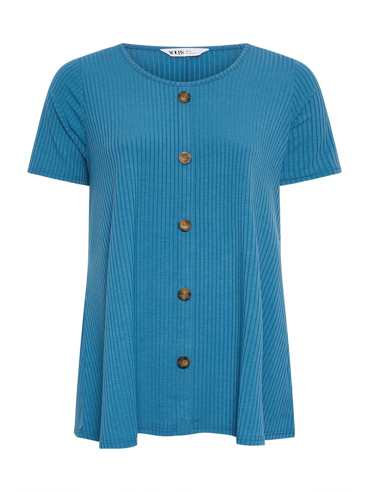 Yours Curve Blue Button Front Ribbed Tunics - Image 5 of 5
