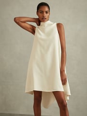 Reiss Ivory Shauna High-Neck Drape Back Mini Dress - Image 3 of 6