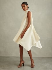 Reiss Ivory Shauna High-Neck Drape Back Mini Dress - Image 4 of 6