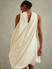 Reiss Ivory Shauna High-Neck Drape Back Mini Dress - Image 5 of 6
