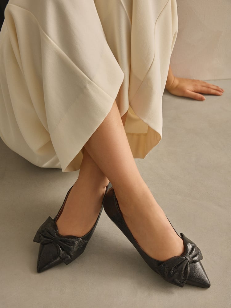 Black Forever Comfort® Point Toe Bow Ballerinas - Image 1 of 8