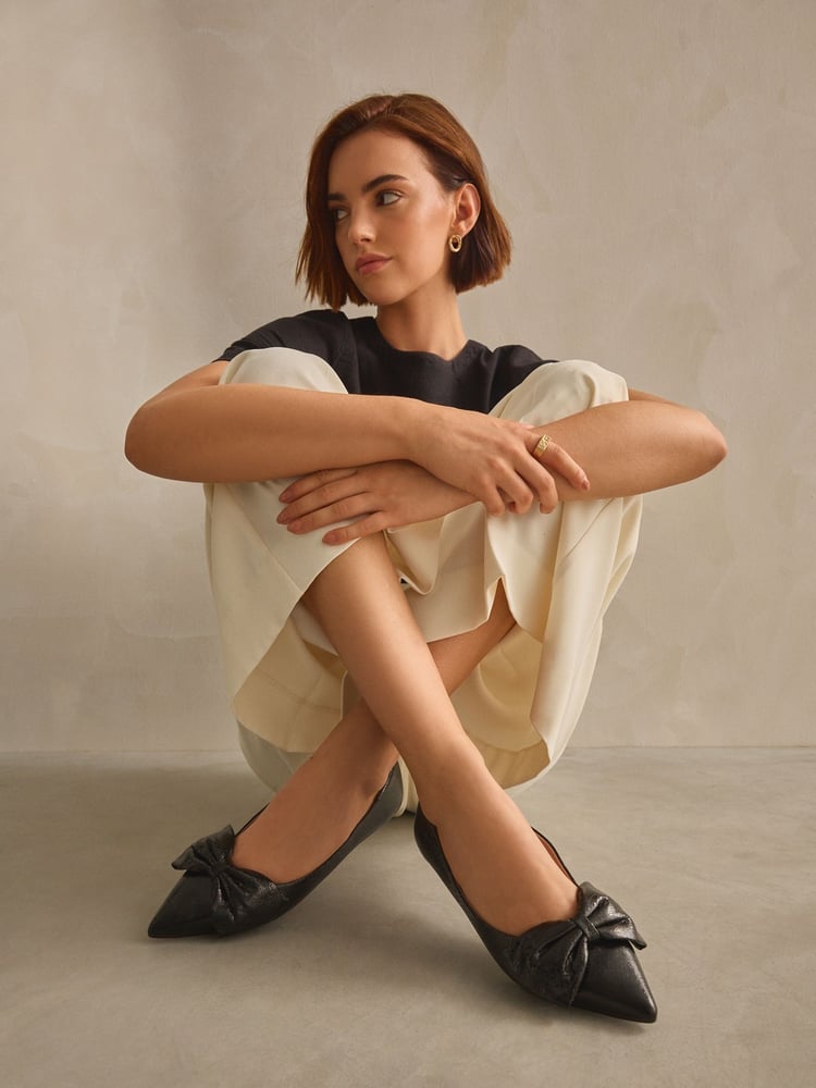 Black Forever Comfort® Point Toe Bow Ballerinas - Image 2 of 8