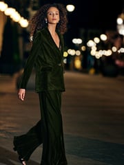 Dark Green Tailored Velvet Single Breasted Blazer - Image 2 of 5