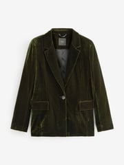 Dark Green Tailored Velvet Single Breasted Blazer - Image 3 of 5