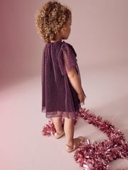 Plum Purple Sparkle Mesh Dress (3mths-7yrs) - Image 1 of 6