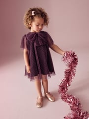 Plum Purple Sparkle Mesh Dress (3mths-7yrs) - Image 2 of 6