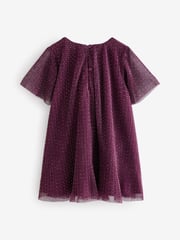 Plum Purple Sparkle Mesh Dress (3mths-7yrs) - Image 3 of 6