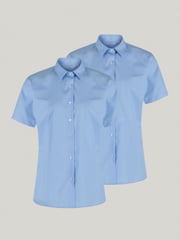 Trutex Blue Regular Fit Short Sleeve 2 Pack School Shirts - Image 1 of 6