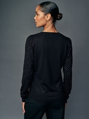 Black Sparkle Crew Neck Long Sleeve Pattern Knitted Jumper - Image 4 of 8