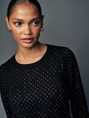 Black Sparkle Crew Neck Long Sleeve Pattern Knitted Jumper - Image 5 of 8