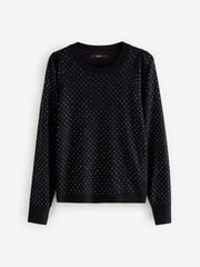 Black Sparkle Crew Neck Long Sleeve Pattern Knitted Jumper - Image 6 of 8