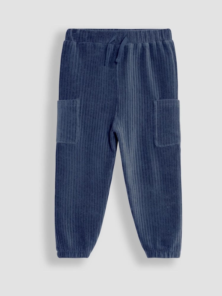 JoJo Maman Bébé Khaki Green & Navy Blue 2-Pack Velour Pocket Joggers - Image 2 of 5