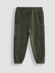 JoJo Maman Bébé Khaki Green & Navy Blue 2-Pack Velour Pocket Joggers - Image 4 of 5