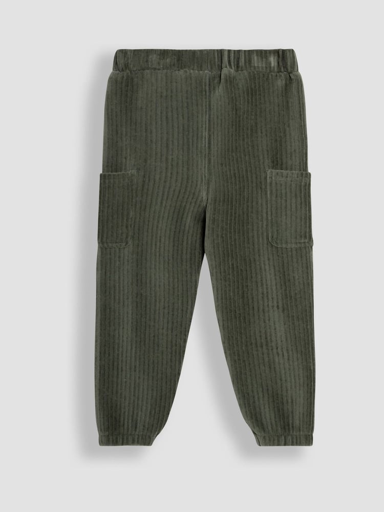 JoJo Maman Bébé Khaki Green & Navy Blue 2-Pack Velour Pocket Joggers - Image 5 of 5