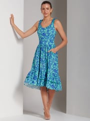 Jolie Moi Blue Floral Printed Midi Sundress - Image 5 of 6