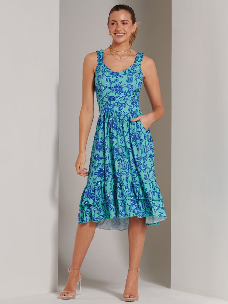 Jolie Moi Blue Floral Printed Midi Sundress - Image 6 of 6