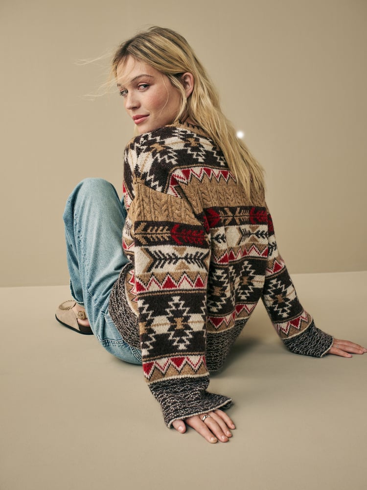 Neutral Aztec Pattern Relaxed Fit Soft Touch Knitted Jumper - Image 2 of 7