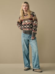 Neutral Aztec Pattern Relaxed Fit Soft Touch Knitted Jumper - Image 3 of 7