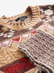 Neutral Aztec Pattern Relaxed Fit Soft Touch Knitted Jumper - Image 6 of 7