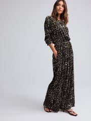 Leopard Animal Print Long Sleeve Velvet Maxi Dress - Image 3 of 7