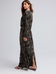 Leopard Animal Print Long Sleeve Velvet Maxi Dress - Image 4 of 7