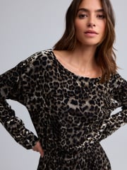Leopard Animal Print Long Sleeve Velvet Maxi Dress - Image 5 of 7