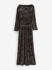 Leopard Animal Print Long Sleeve Velvet Maxi Dress - Image 6 of 7