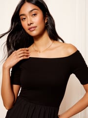 Friends Like These Black 2in1 Jersey Woven Mixed Bardot Midaxi Dress - Image 2 of 4