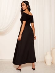 Friends Like These Black 2in1 Jersey Woven Mixed Bardot Midaxi Dress - Image 4 of 4