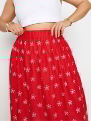 Yours Curve Red Broderie Shirred Waist Skirt - Image 5 of 6