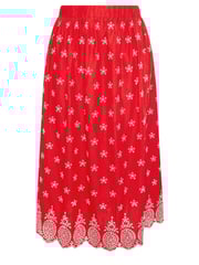 Yours Curve Red Broderie Shirred Waist Skirt - Image 6 of 6