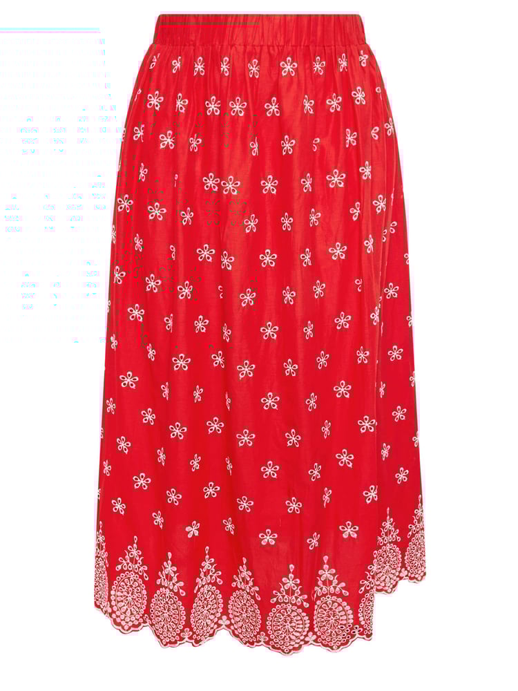 Yours Curve Red Broderie Shirred Waist Skirt - Image 6 of 6