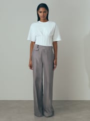 Reiss Grey Sofia Wide Leg Waistband Detail Trousers - Image 1 of 6