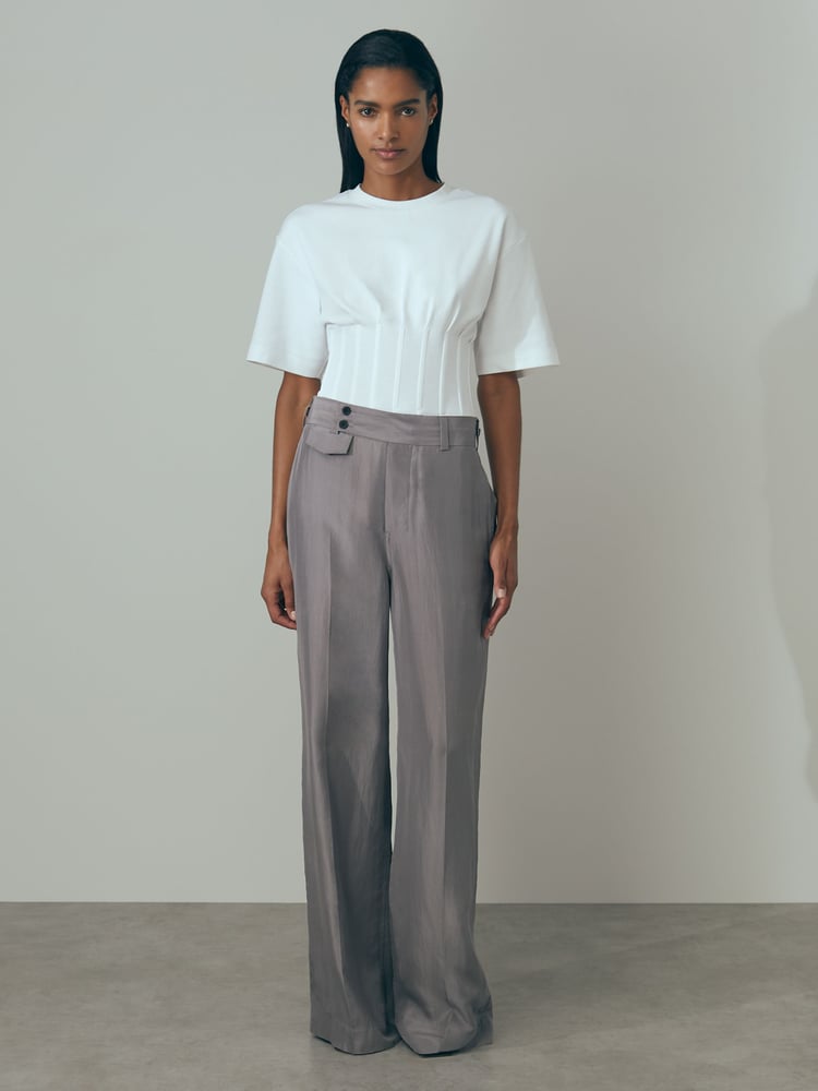 Reiss Grey Sofia Wide Leg Waistband Detail Trousers - Image 1 of 6