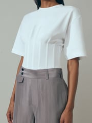 Reiss Grey Sofia Wide Leg Waistband Detail Trousers - Image 3 of 6