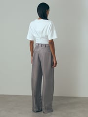 Reiss Grey Sofia Wide Leg Waistband Detail Trousers - Image 4 of 6
