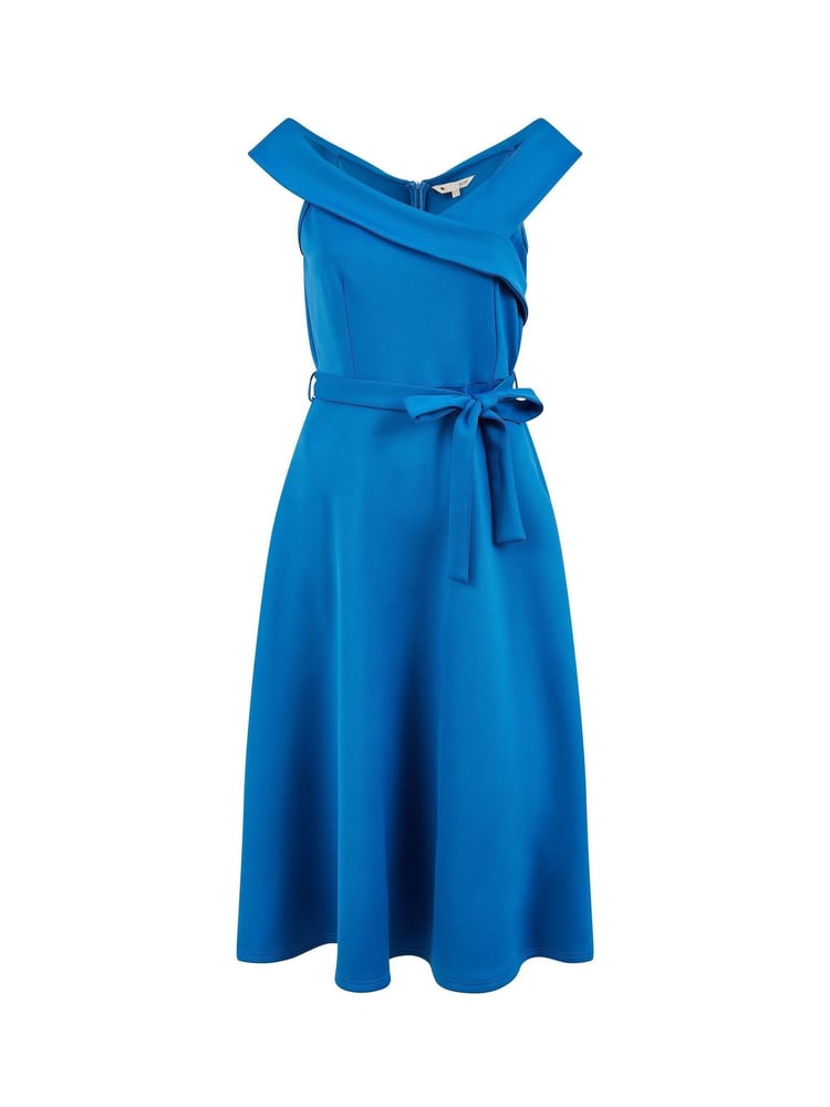 Yumi Blue Bardot Stretch Midi Skater Dress - Image 4 of 4
