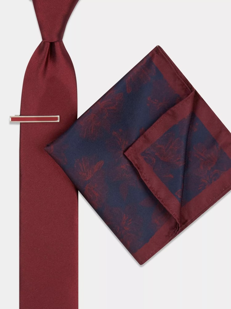 MOSS Wine Red Floral Tie - Image 1 of 3