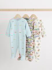 Blue/Green Cath Kidston Cars Baby 100% Cotton Sleepsuits 3 Pack - Image 2 of 13