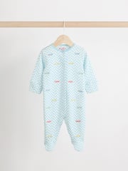 Blue/Green Cath Kidston Cars Baby 100% Cotton Sleepsuits 3 Pack - Image 4 of 13