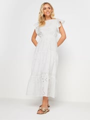 PixieGirl Petite White 100% Cotton Frill Sleeve Embrodiered Maxi Dress - Image 2 of 6